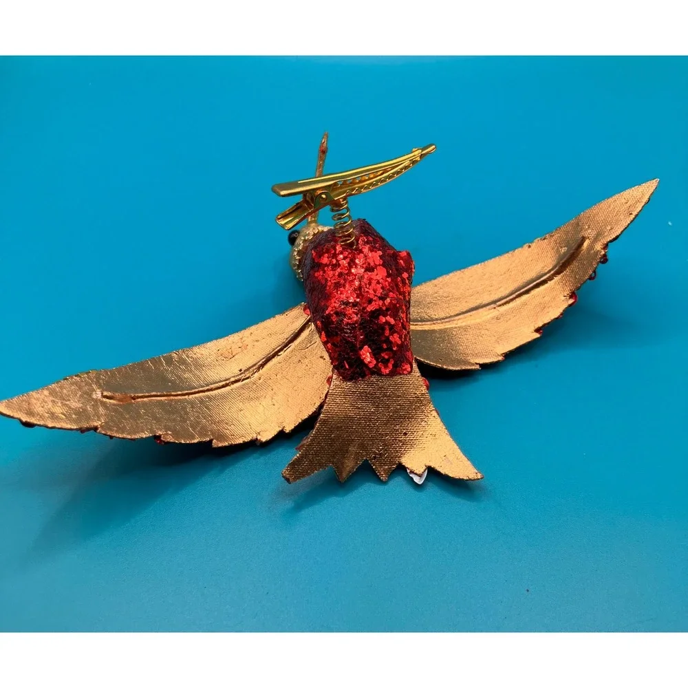 Pier 1 Hummingbird Ornament OS Red Gold Sequin Beaded Clip On Vintage